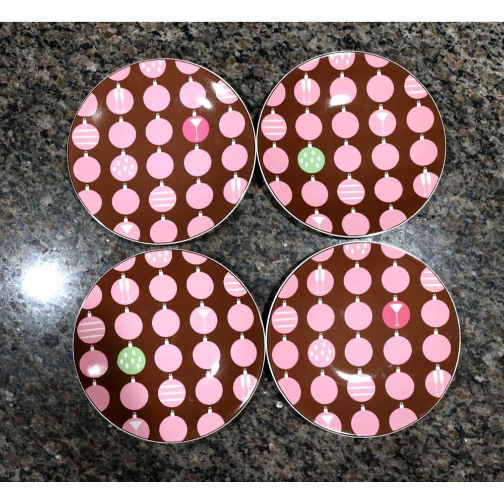 Vintage.  SET OF 4 Sakura YULETIDE CHEER Pink Brown Christmas Ornament Appetizer